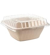 [50 Pack] 42oz Square Container Bowls with Lids - Square Bowl Tree Free Disposable Reusable