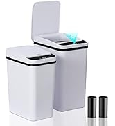 SDARIS Trash Can, White 2Pcs Set,2 Rolls of Trash Bags, Waterproof Motion Sensor Trash Can with L...