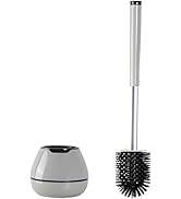 BOOMJOY Toilet Brush with Holder, Silicone Toilet Bowl Brush with Tweezers for Bathroom, RV- Grey