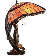 Bieye L10001 28-inches Flying Lady Tiffany Style Stained Glass Table Lamp with Brass Base, L22 x ...