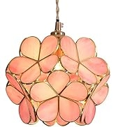 Bieye L10742 Cherry Blossom Tiffany Style Stained Glass Ceiling Pendant Light with 8-inch Wide La...