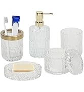 Glass Bathroom Accessories Set, Includes Lotion Dispenser, Soap Dish, Toothbrush Holder, Tumbler,...