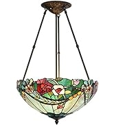 Bieye L10741 Rose Flower Tiffany Style Stained Glass Ceiling Pendant Light with 18-inch Wide Lamp...