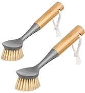 MR.SIGA Dish Brush with Bamboo Handle Built-in Scraper, Scrub Brush for Pans, Pots, Kitchen Sink ...