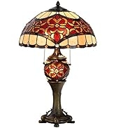 Bieye L10802 Baroque Tiffany Style Stained Glass Table Lamp Lighted Base 25 inches Tall, Red