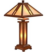 Bieye L10796 Mission Tiffany Style Stained Glass Table Lamp with Wooden Base, 26 inches Tall