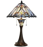 Bieye L10684 Baroque Tiffany Style Stained Glass Table Lamp with 16 inch Wide Blue Shade Double L...