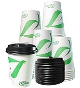 12 oz Paper Cups with Black Dome Lids - Disposable White Paper Coffee Cups Tea Cocoa Chocolate Cider