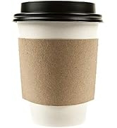 12 oz Disposable White Paper Coffee Cups with Black Dome Lids and Protective Corrugated Cup Sleeves