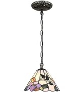 Bieye L11007 Hummingbird Flower Tiffany Style Stained Glass Ceiling Pendant Fixture with 8 Inch W...