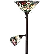 Bieye L10739 Rose Flower Tiffany Style Stained Glass Torchiere Floor Lamp with 14 inch Wide Shade...