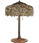 Bieye L10552 Cherry Blossom Tiffany Style Table Lamp with Tree Trunk Brass Base, 22"W x 30"H