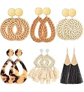 Ponpon 6-18 Pairs Earrings for Women, Lightweight Summer Earrings Straw Earrings Fashion Geometri...