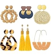 Ponpon 6-18 Pairs Earrings for Women, Lightweight Summer Earrings Straw Earrings Fashion Geometri...