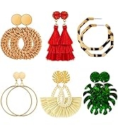 Ponpon 6-18 Pairs Earrings for Women, Lightweight Summer Earrings Straw Earrings Fashion Geometri...