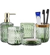 Glass Bathroom Accessories Set, Includes Lotion Dispenser, Soap Dish, Toothbrush Holder, Tumbler,...