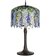 Bieye L10549 Wisteria Tiffany Style Stained Glass Table Lamp with 18-inch Wide Handmade Lampshade...