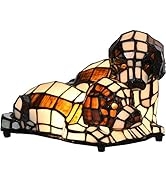 Bieye L10772 Twin Puppies Tiffany Style Stained Glass Accent Table Lamp Night Light for Bedside L...