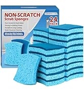 HOMERHYME Non-Scratch Cellulose Scrub Sponges 24 Pack, Kitchen Sponge with Double-Side & Ergonomi...