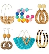 Ponpon 6-18 Pairs Earrings for Women, Lightweight Summer Earrings Straw Earrings Fashion Geometri...