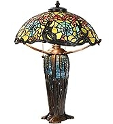 Bieye L10550 18 inches Cobweb and Apple Blossom Tiffany Style Stained Glass Table Lamp with Brass...