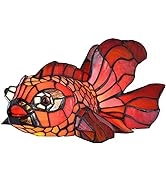 Bieye Red Telescope Fantail Goldfish Table Lamp LED Bulb Included Tiffany Style Stained Glass Acc...