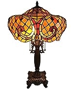 Bieye L10783 Baroque Tiffany Style Stained Glass Table Lamp with 16-inch Wide Lampshade, 24-inch ...