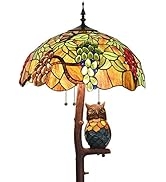 Bieye L10766 Grape Tiffany Style Stained Glass Floor Lamp with 18 inches Wide Lampshade, Owl Side...