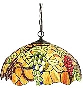 Bieye L10762 Grape Tiffany Style Stained Glass Ceiling Pendant Light with 18 inches Wide Shade, 3...