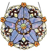 BIEYE W10074 Baroque Tiffany Style Stained Glass Window Hanging Panel 12 inches Wide Round with F...