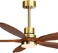 52 inch walnut ceiling fan with yellow brass downrod